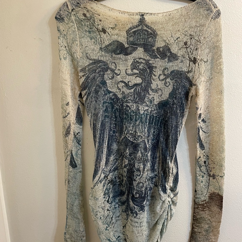 Hot deal💋2 for$30 Graphic Eagle Long Sleeve Knit Top - Blue on Cream